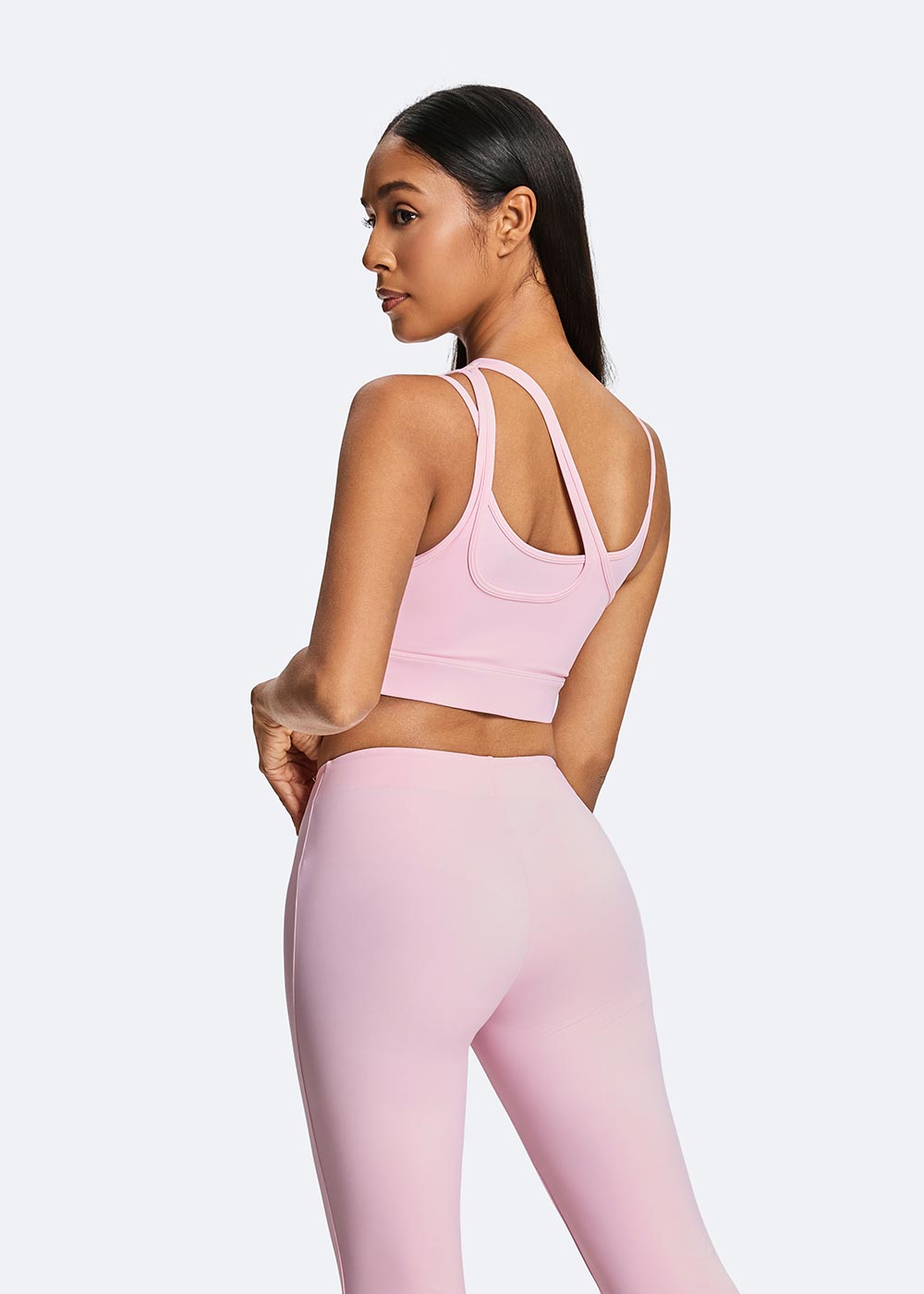 Women's Waist Flared Pink Pants and Irregular Fake Two-piece Bra
