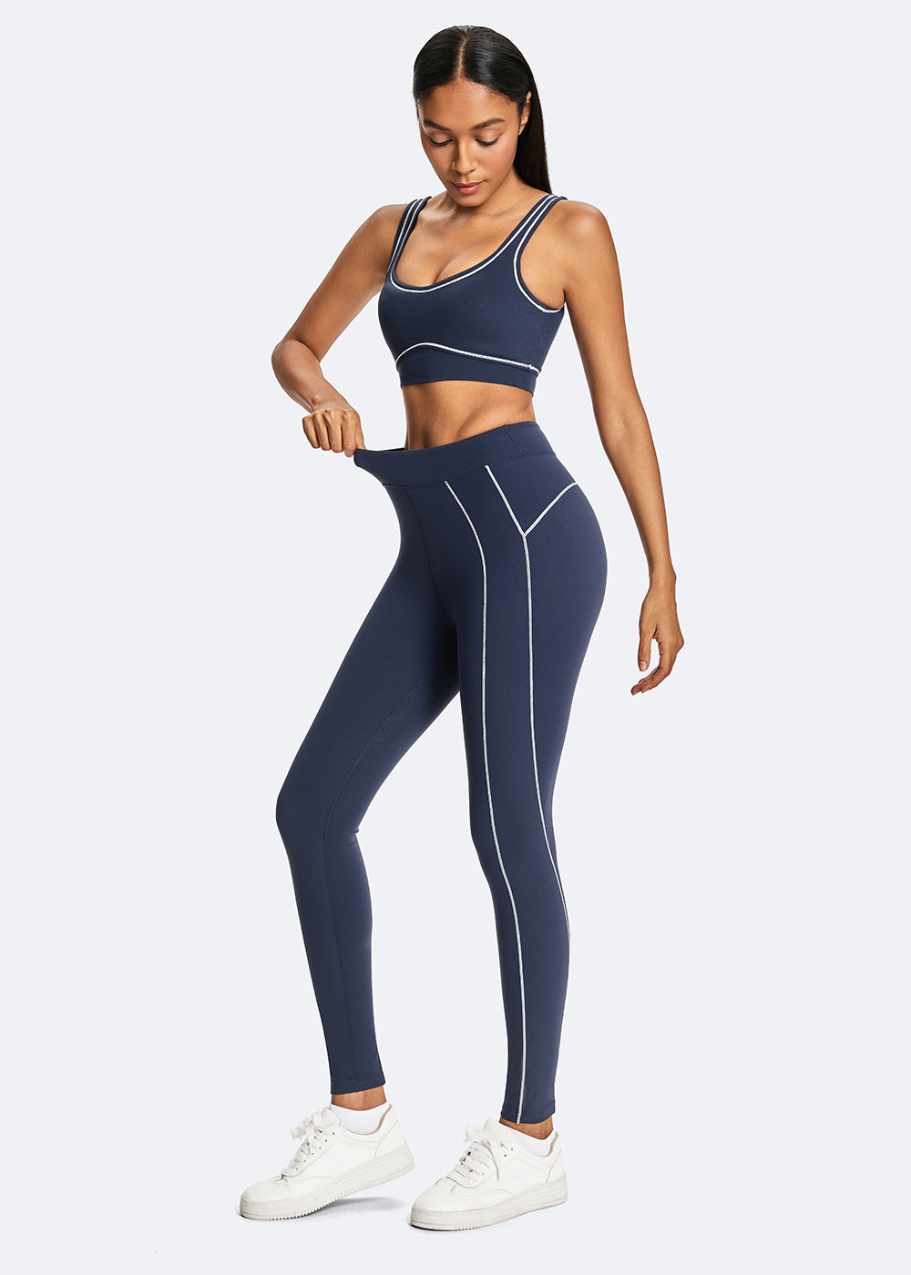 Contrast Stitching High Waist Yoga Leggings - fullbody
