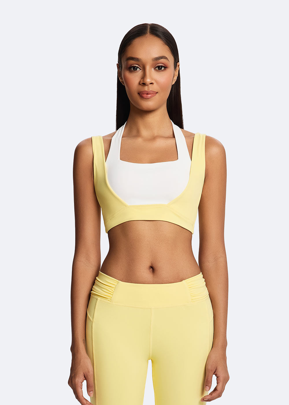 Women's Yellow Cloud Support Halter Sports Bras Front close-up