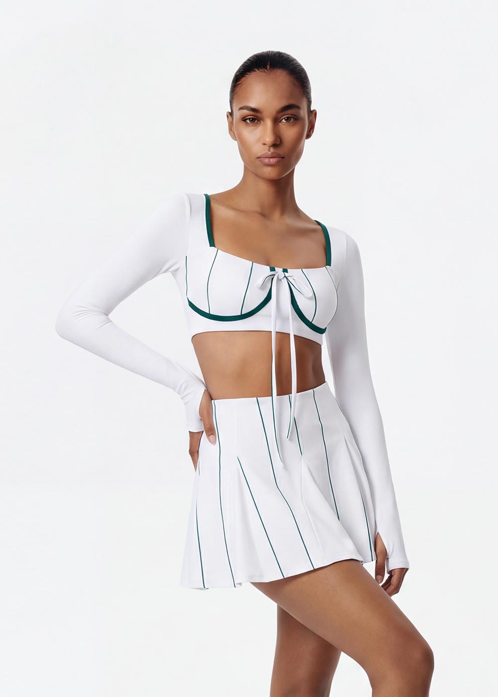 Striped Color-blocking Crop Top with Long Sleeves