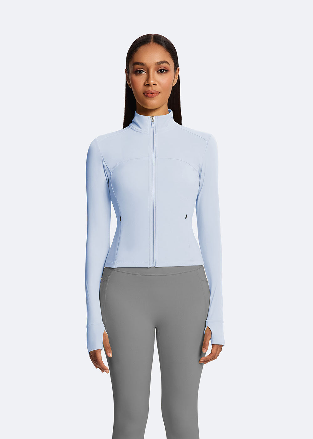 Cropped Zip-Up Athletic Jacket with Thumb Holes