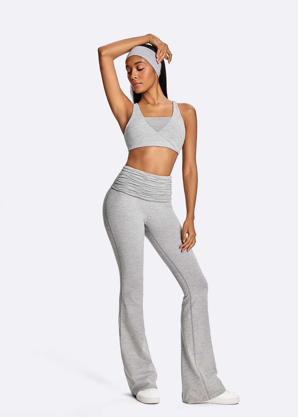 Elegant Pleats Fold Waist Flare Leg Pants