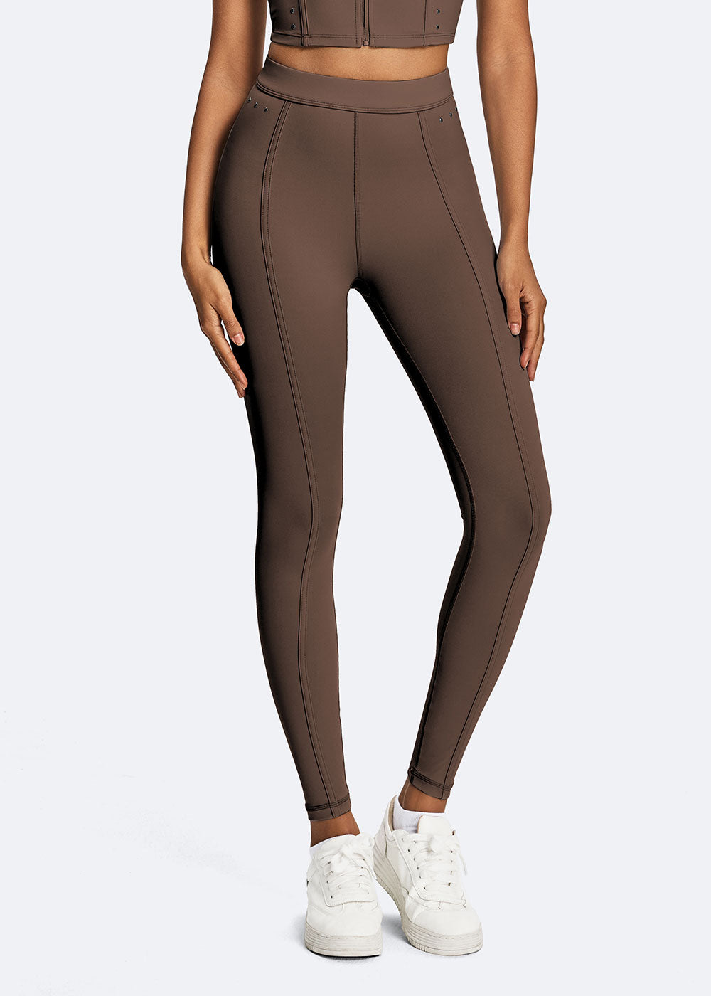 Rivet High-Waist Leggings with Seam