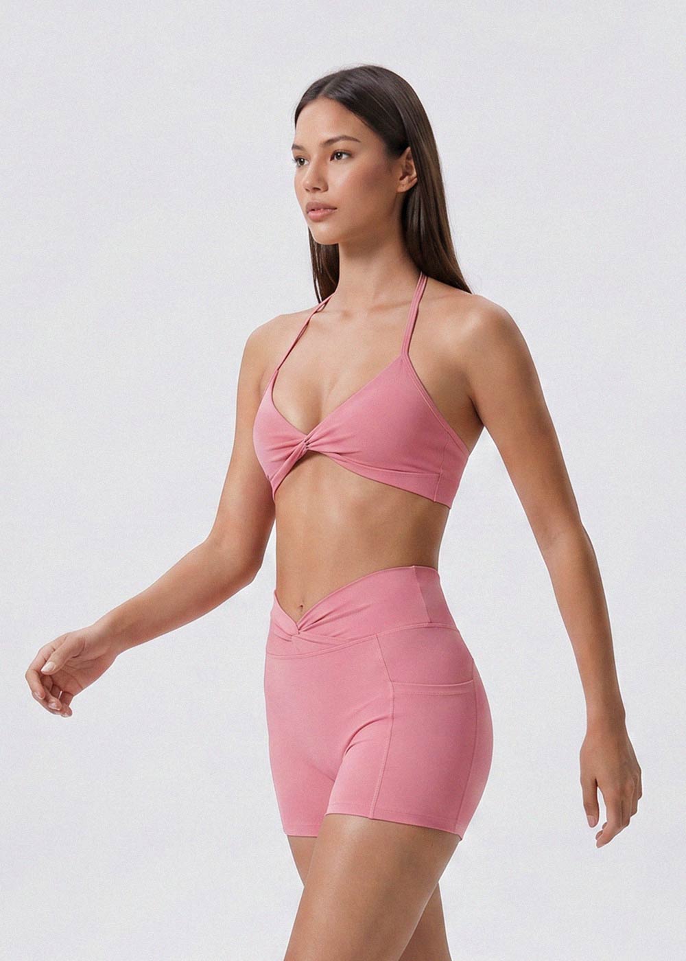 Twist-Waist Biker Shorts with Pockets
