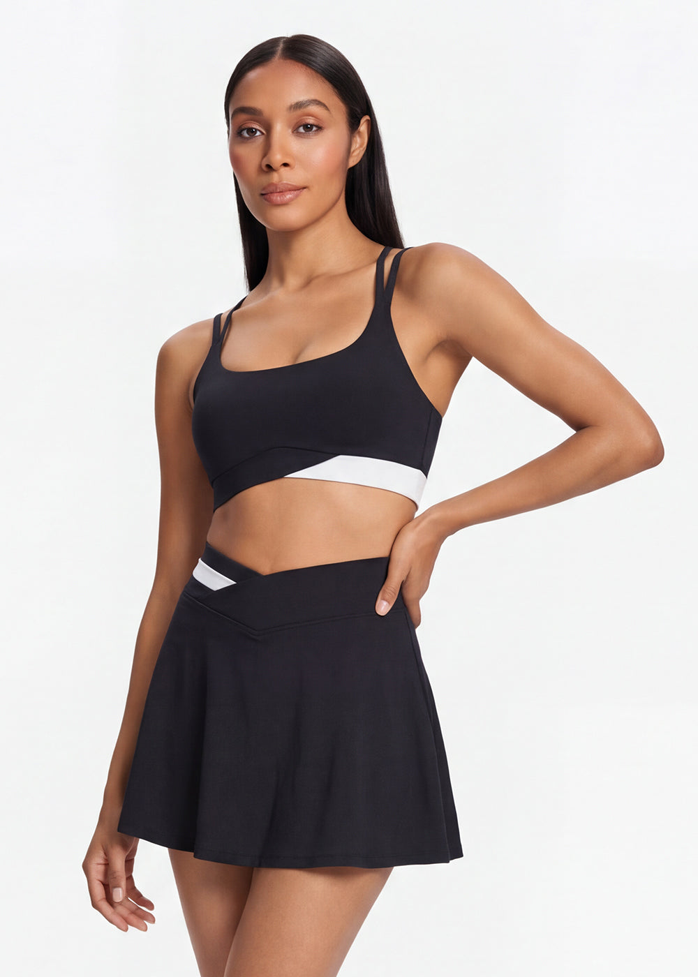 Contrast Color Double Strap Sports Bra - front