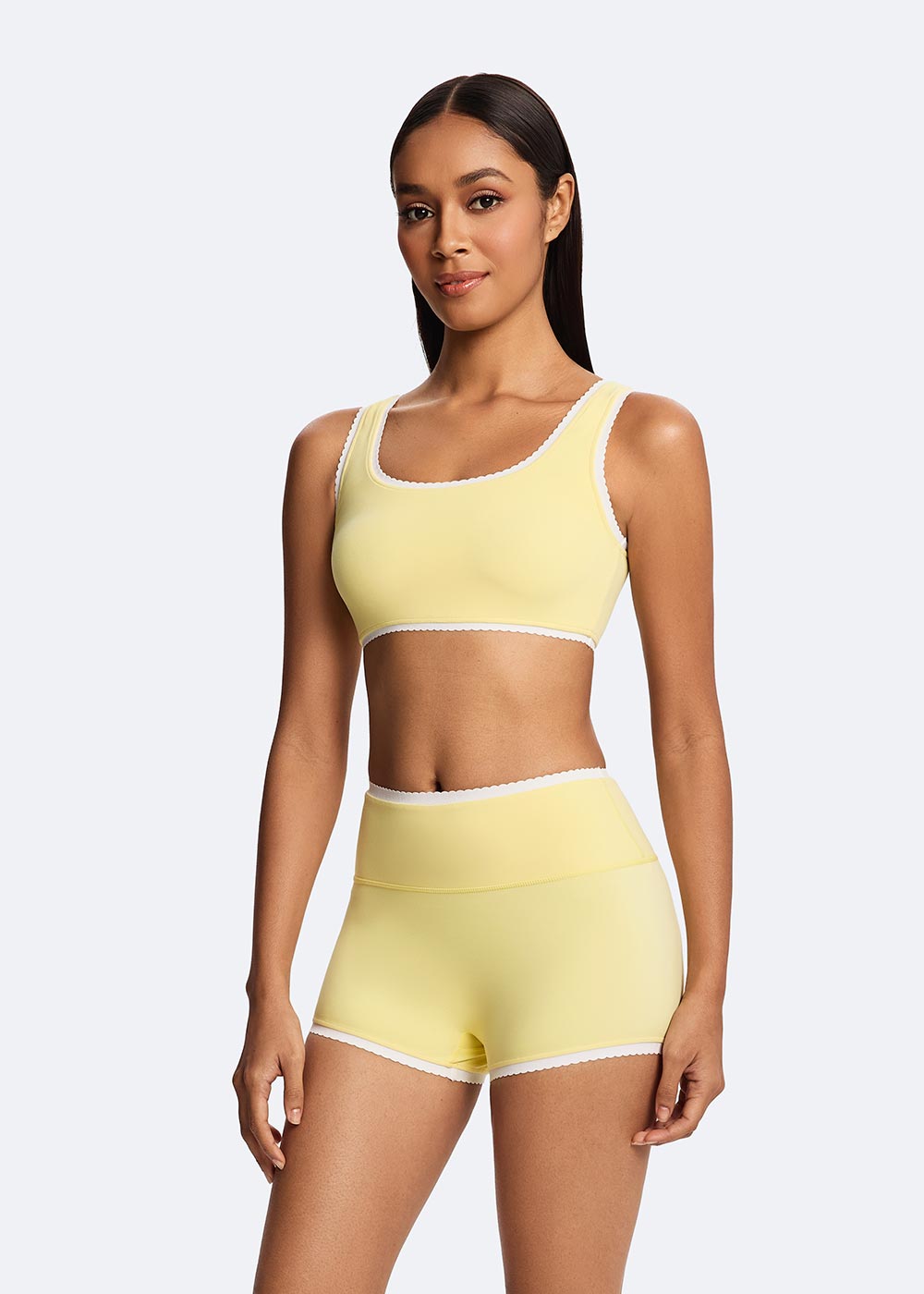 Women's Color-blocking Yellow Lace Bra Front