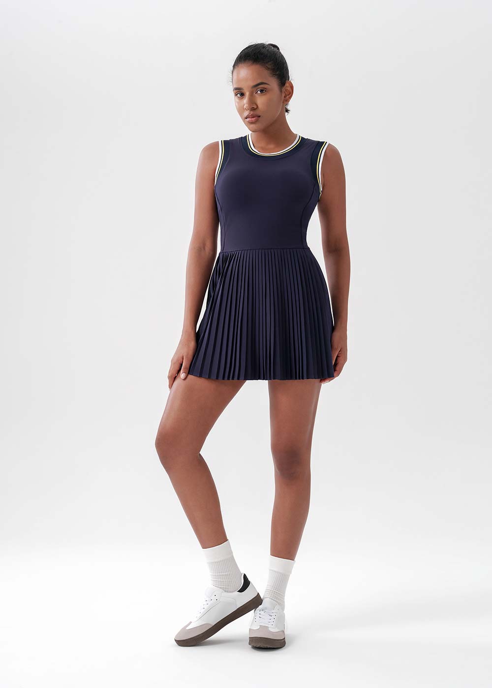 Color Trim Sleeveless Pleated Tennis Dress