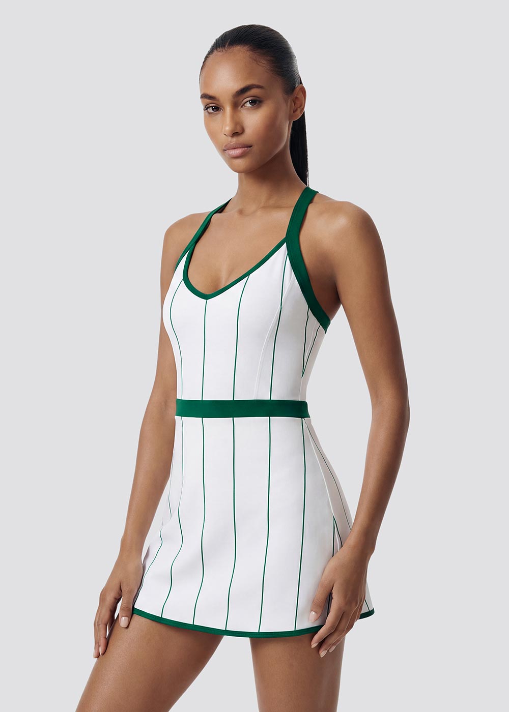 A classic tennis dress with contrasting color stripes