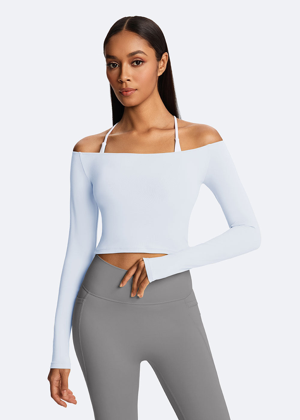Off-Shoulder Cropped Long-Sleeve Top