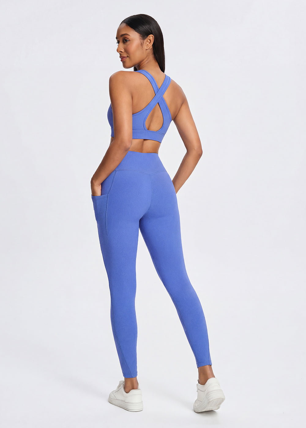 Ribbed Crisscross Back Yoga Bra - back