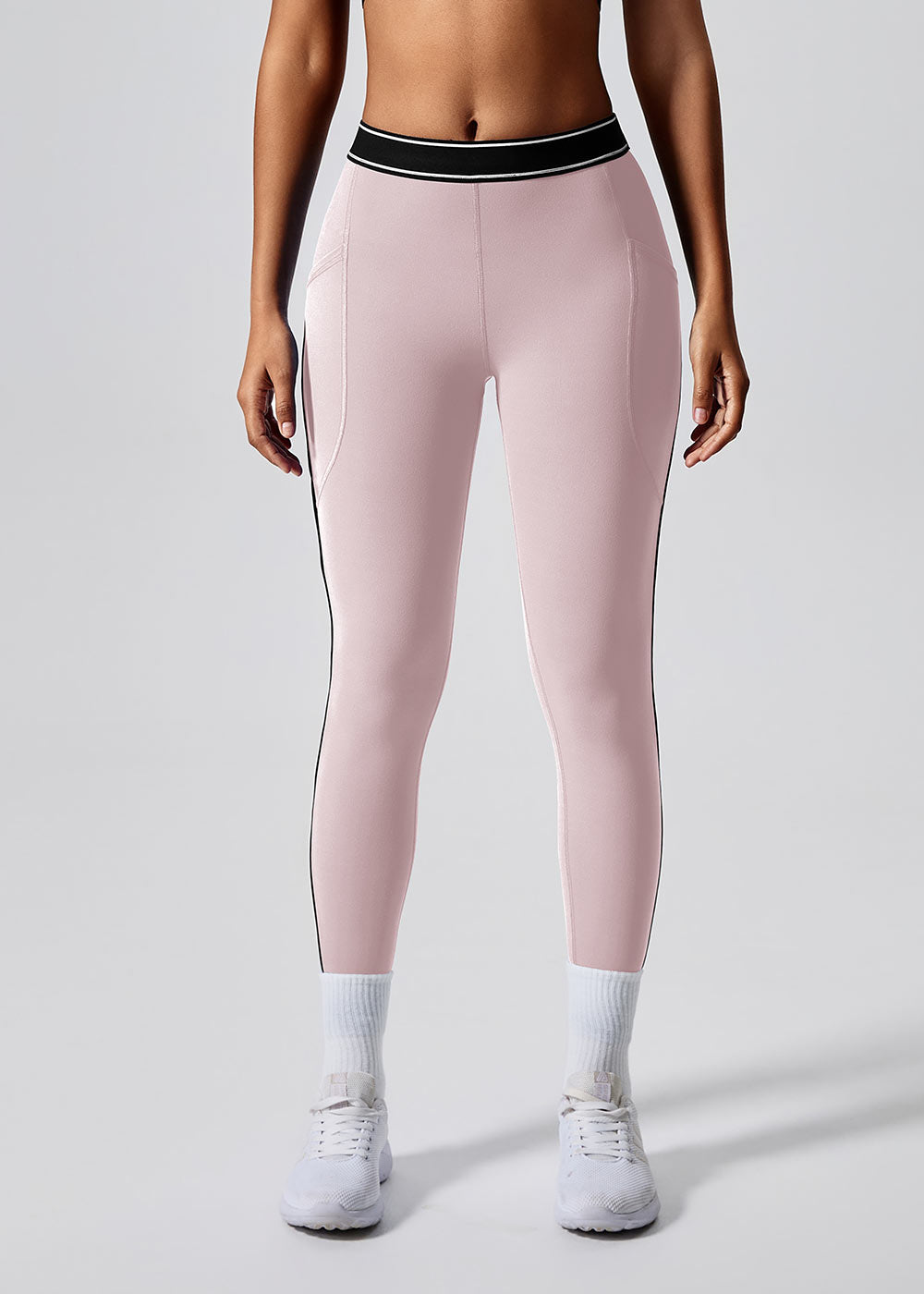 Contrast Waist Pocket Leggings with Butt-Lifting Design