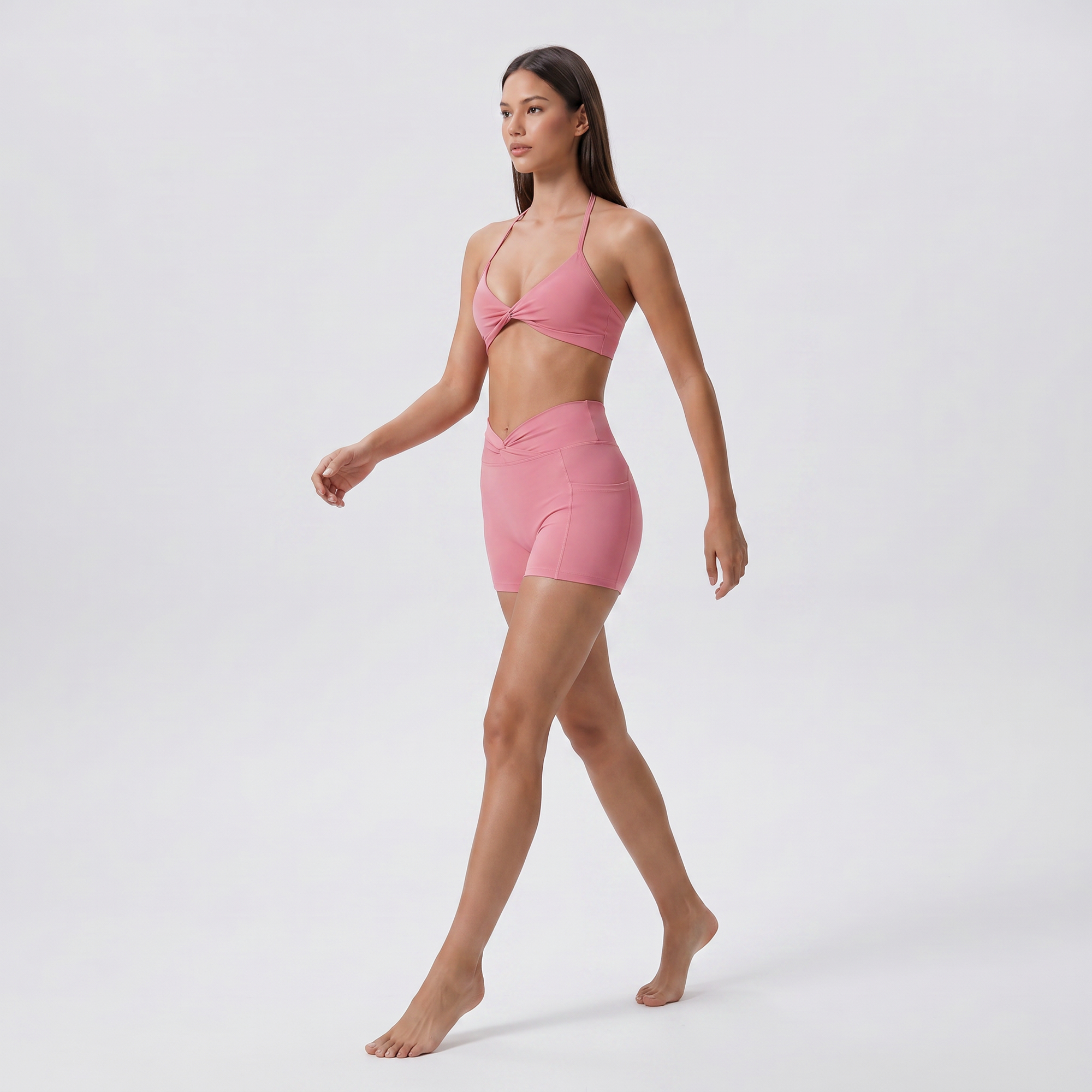 Twist-Front Halter Sports Bra