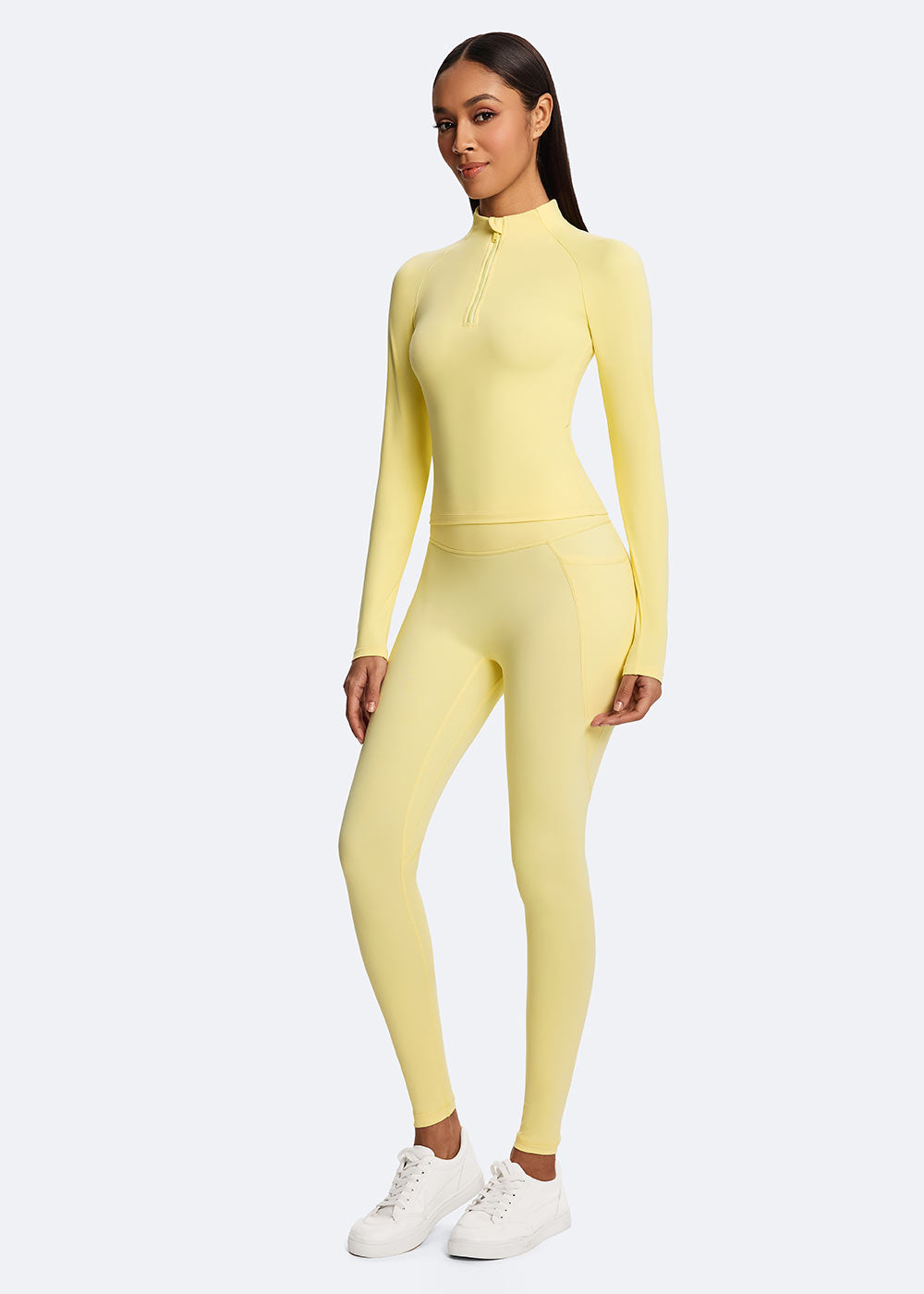 Yellow Quarter-Zip Slim-Fit Training Top Full body outfit display