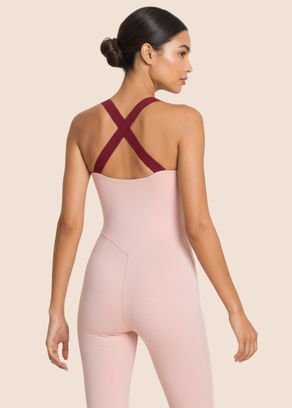 Twist Front Flare Jumpsuit Cross Back Yoga Onesie