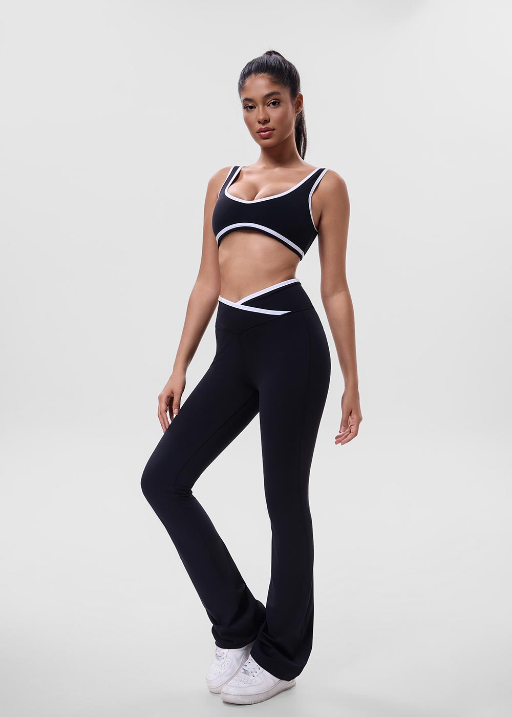 Contrast Color Strappy Wide-leg Pants