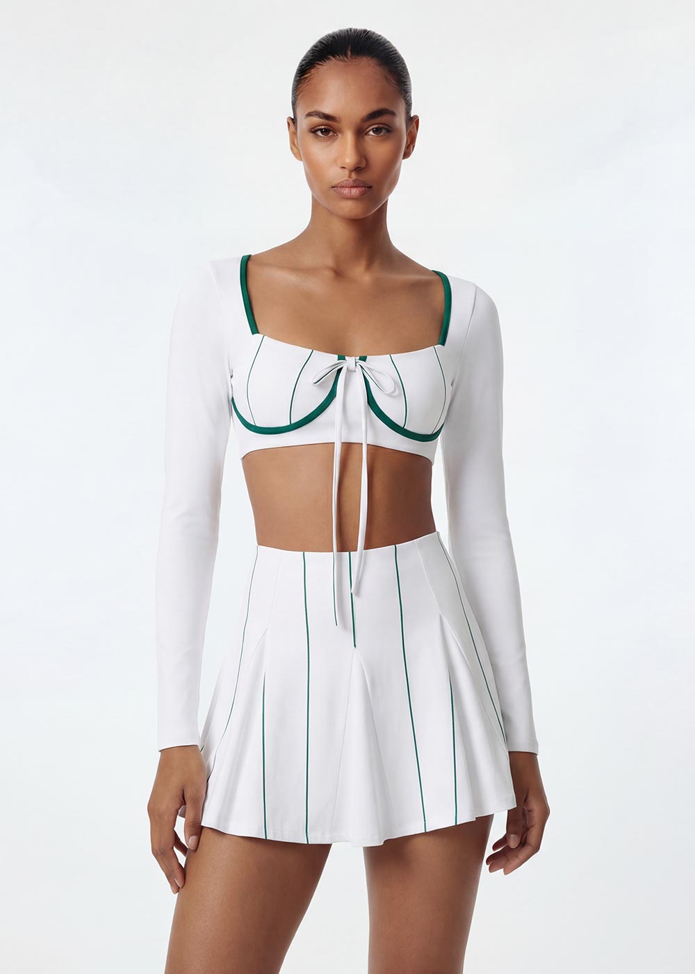 Striped Color-blocking Pleated Skirt