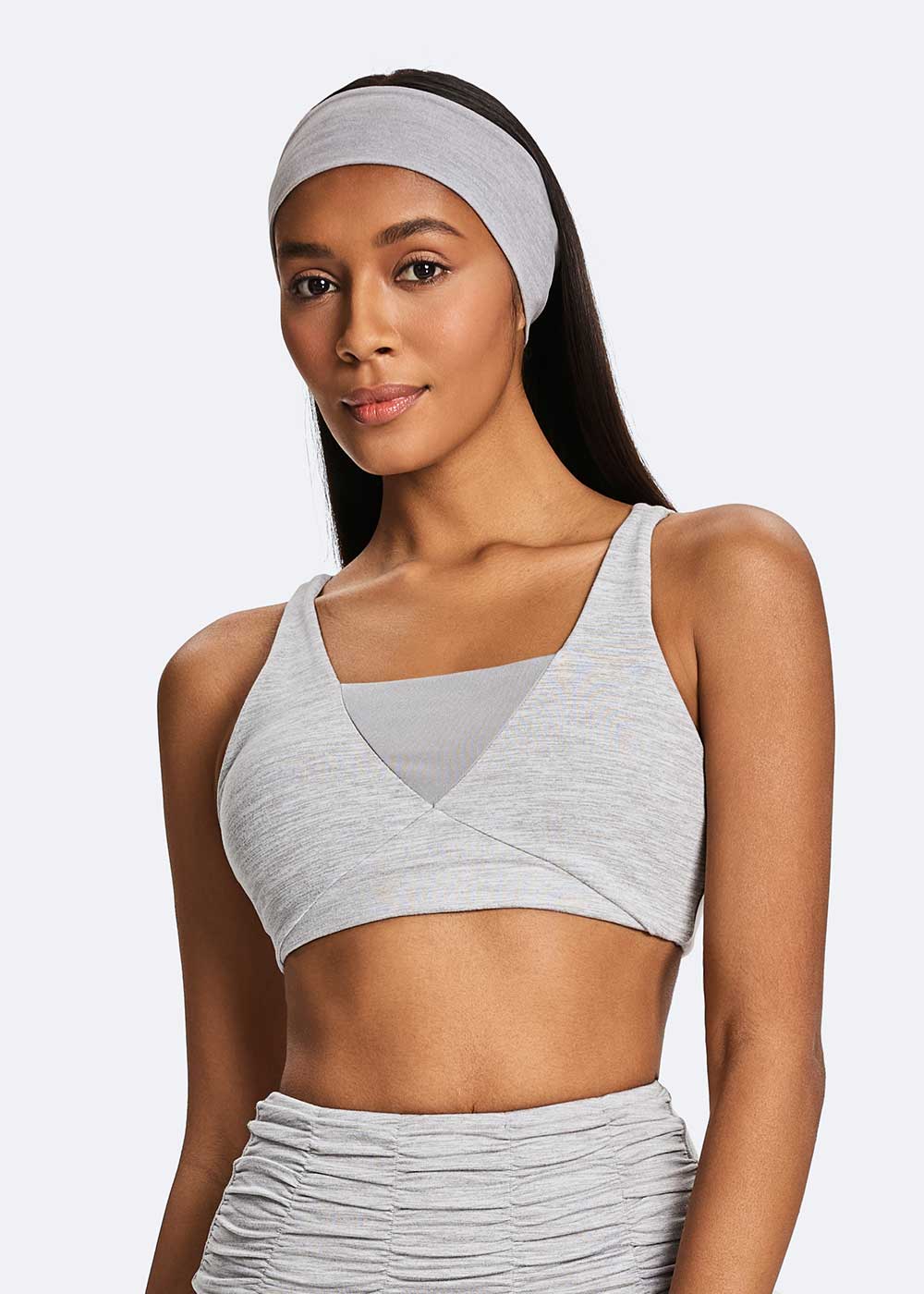 Grey Cross Front Layered Workout Bra