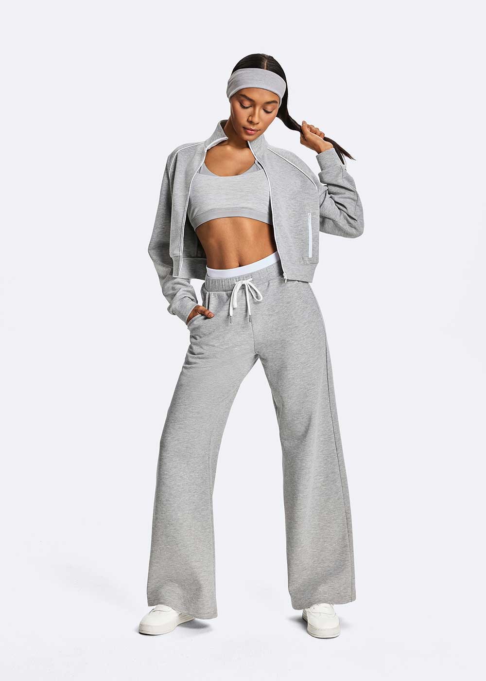 Zip-Up Athletic Contrast Stitch Cropped Track Jacket