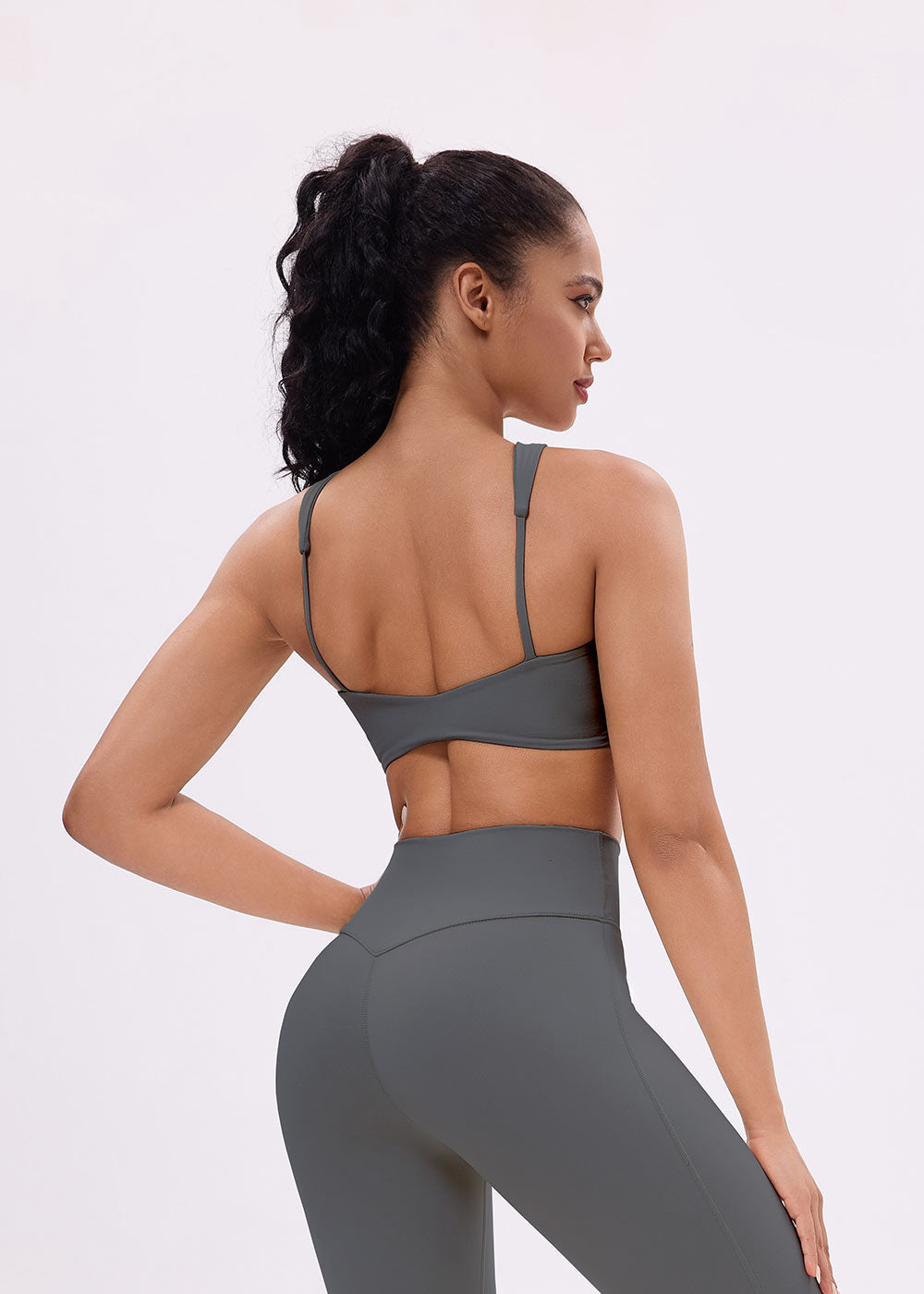 Twist Front Cutout Open-Back Sports Bra Turbulence Blue Right Back Side Close-up