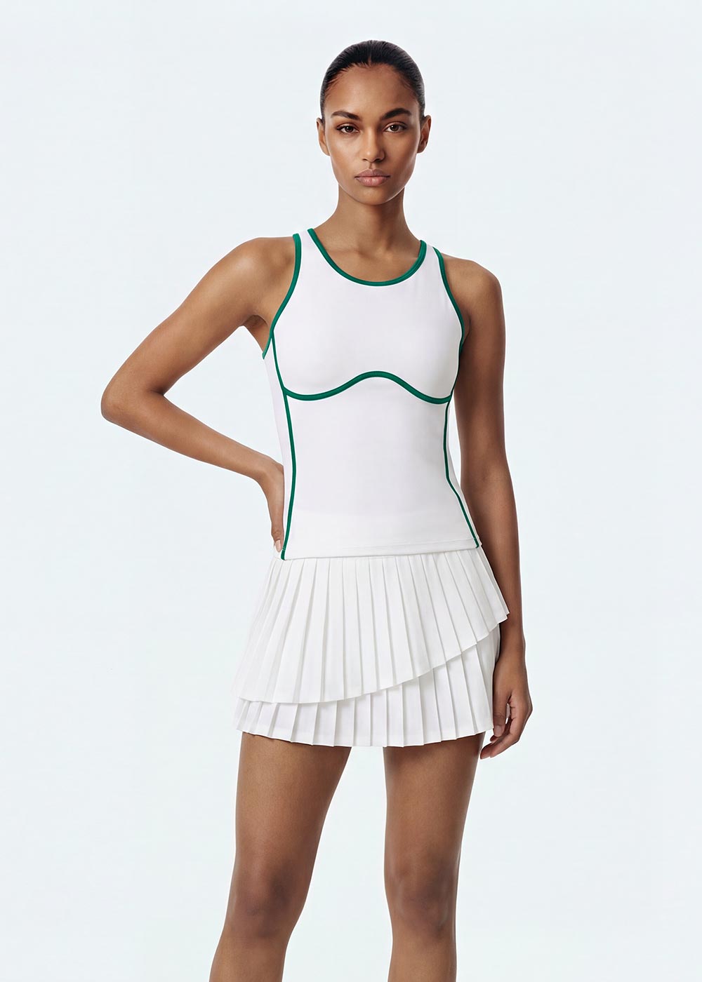 Asymmetric Double-Layer Pleated Tennis Skirt