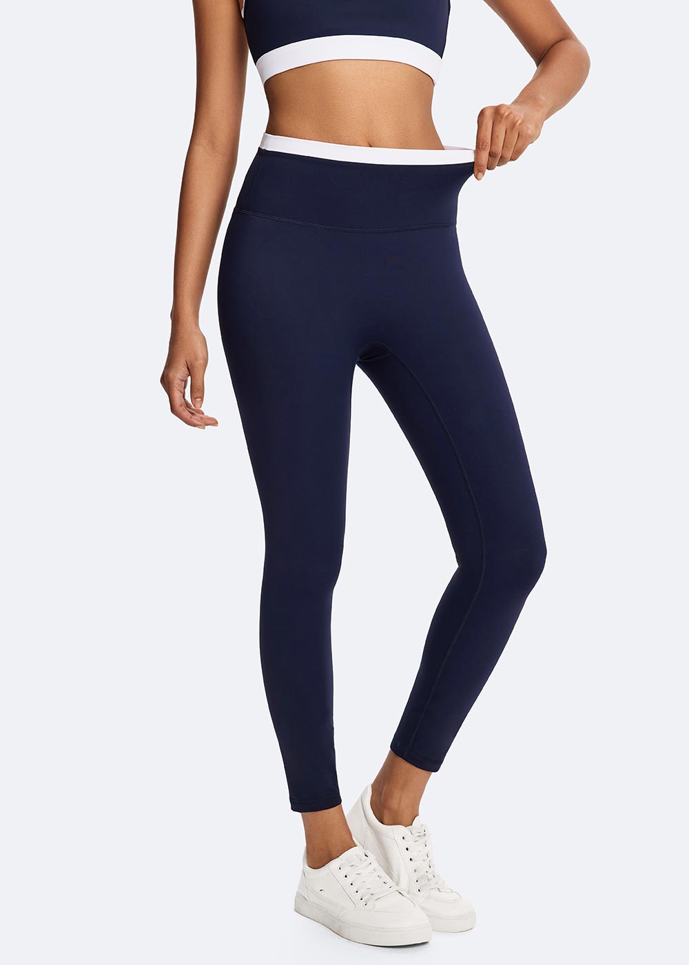 Color-Blocking Minimalist High-Waisted Flat-Front Leggings