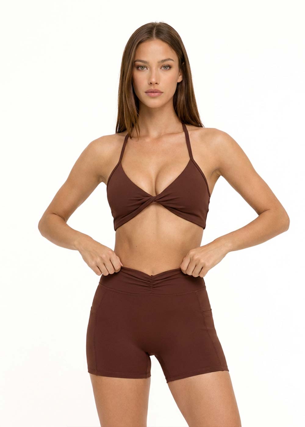 Twist-Front Halter Sports Bra