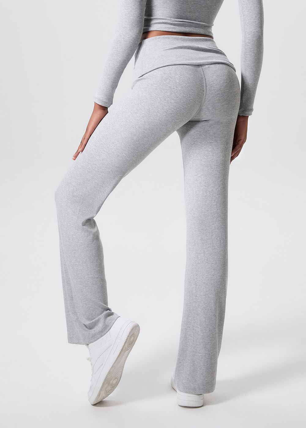 Fold Over High Waist Ribbed Flare Leg Pants