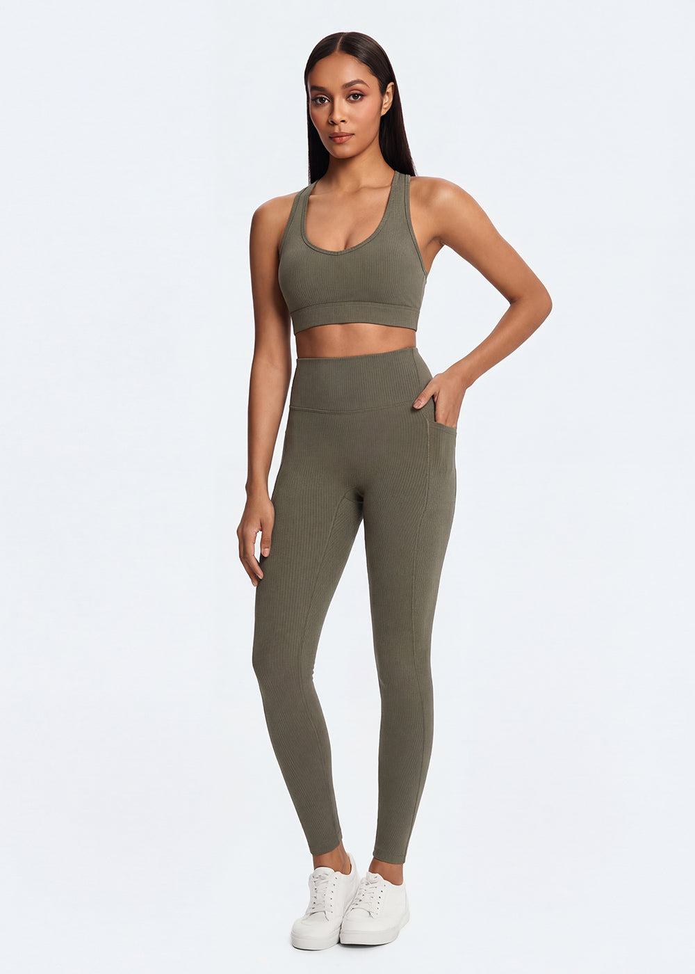 Ribbed Crisscross Back Yoga Bra - fullbody