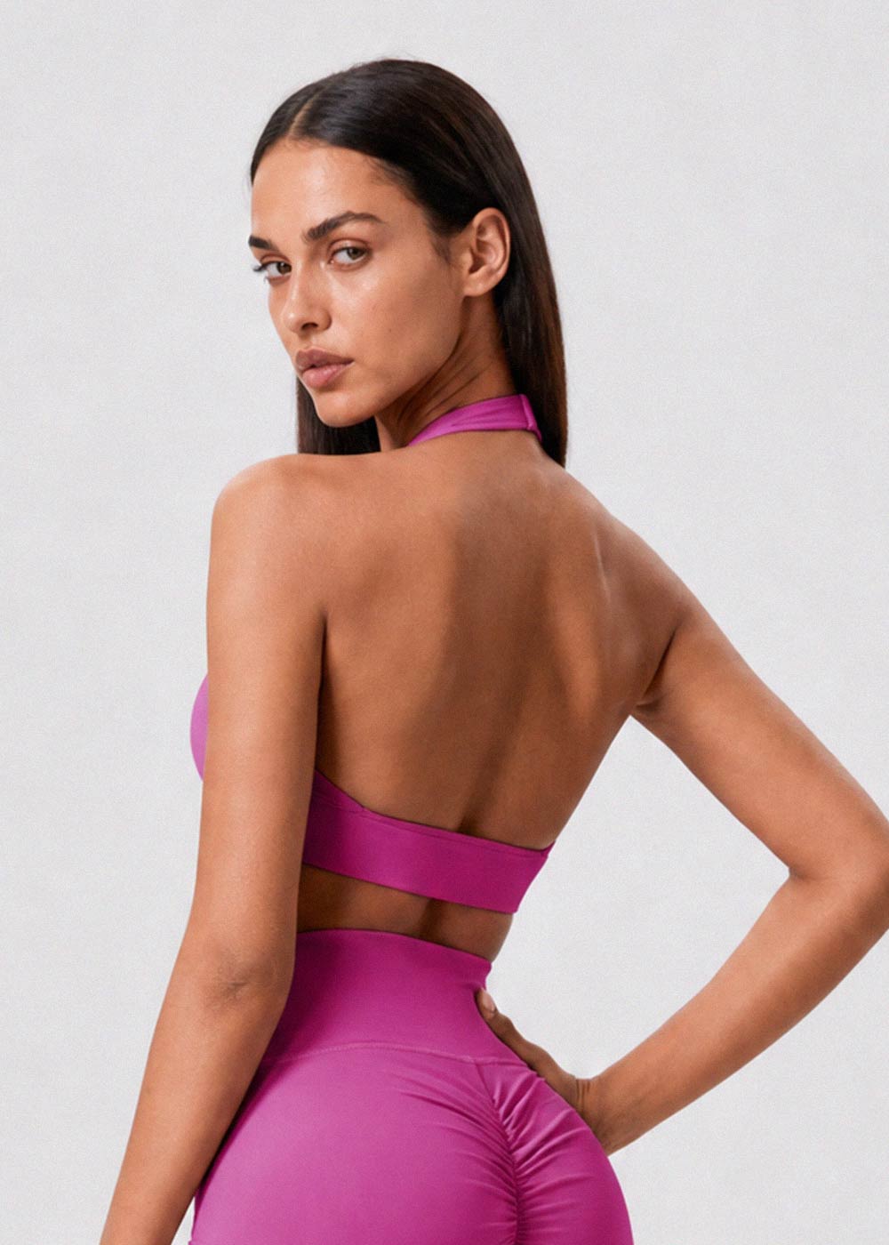 Halter Front Ruched Halter Backless Sports Bra