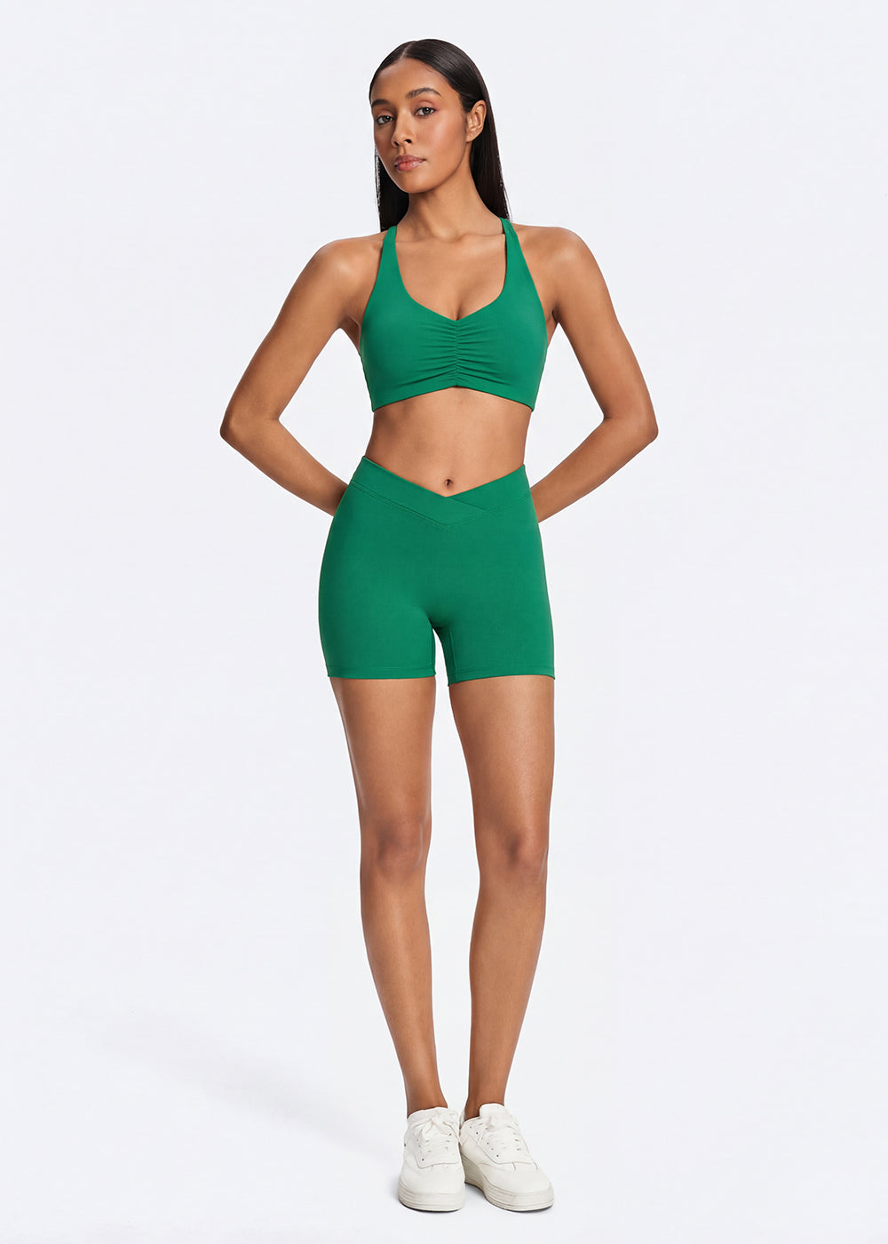 Ruched Crisscross Back Sports Bra - full body