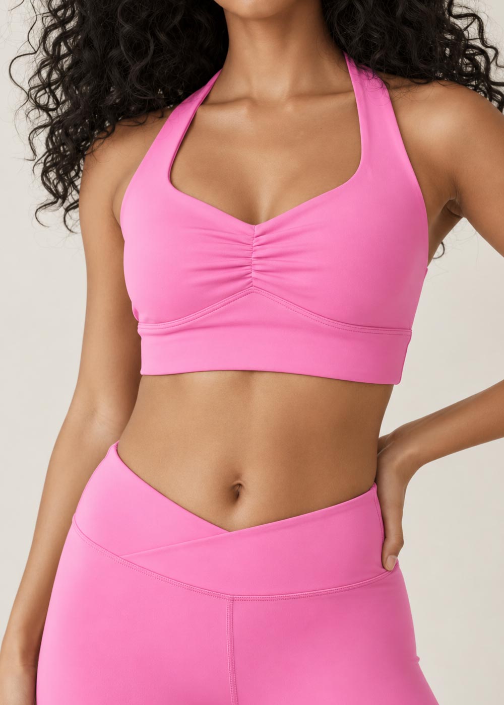 Halter Front Ruched Halter Backless Sports Bra