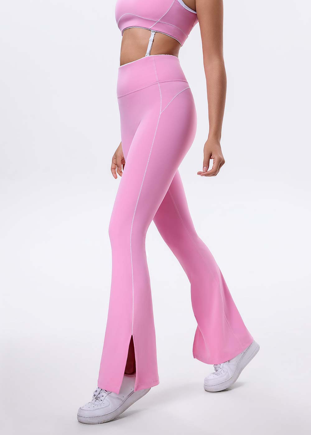 High-Waist Flared Leggings with Slit Hem