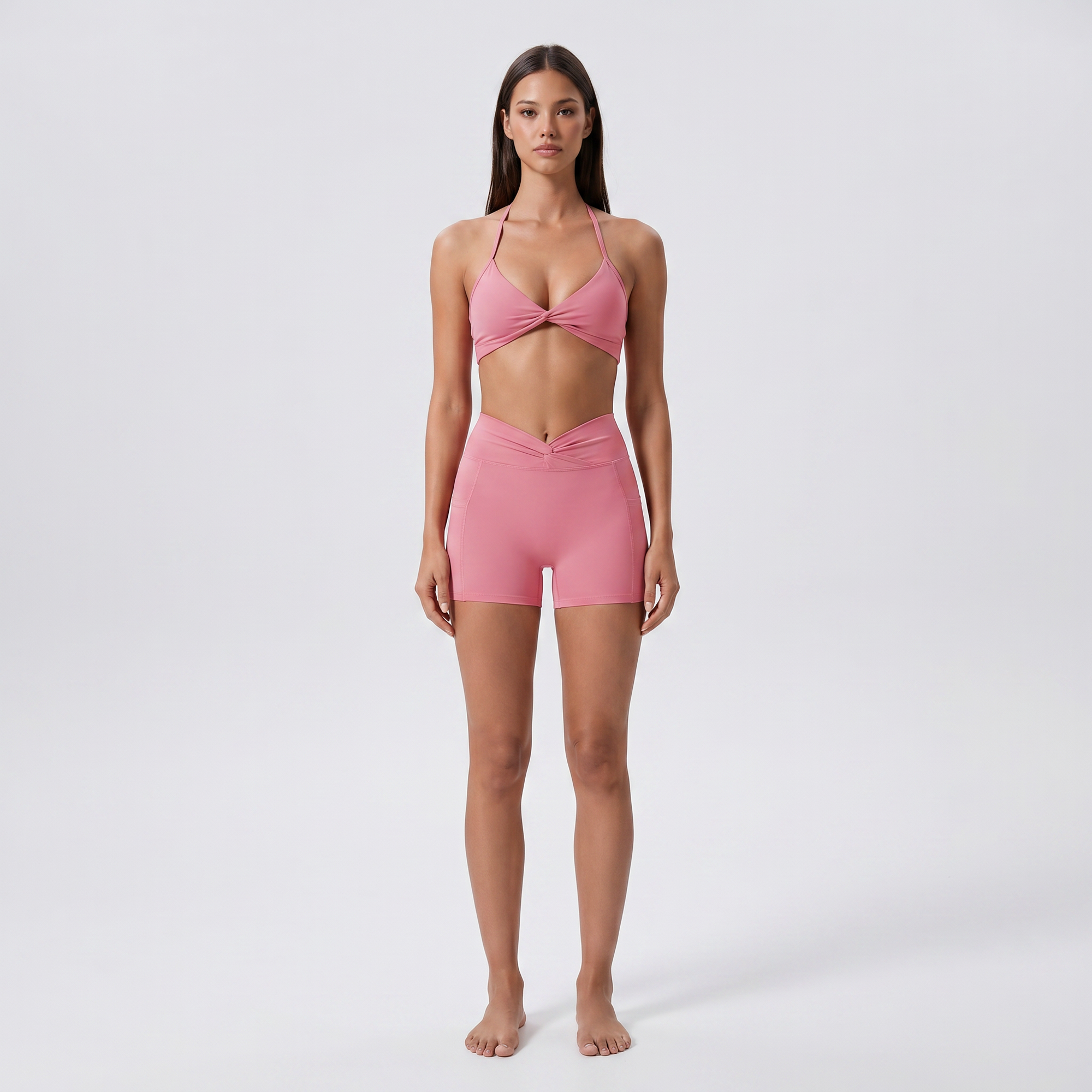 Twist-Front Halter Sports Bra