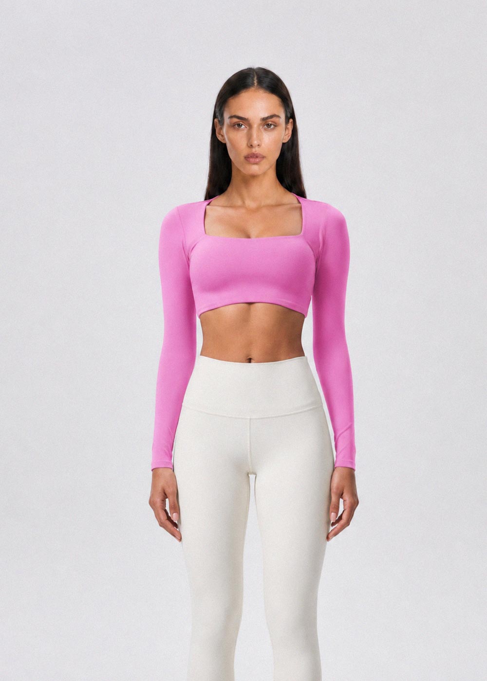Square Neck Long-Sleeve Cropped Sports Top