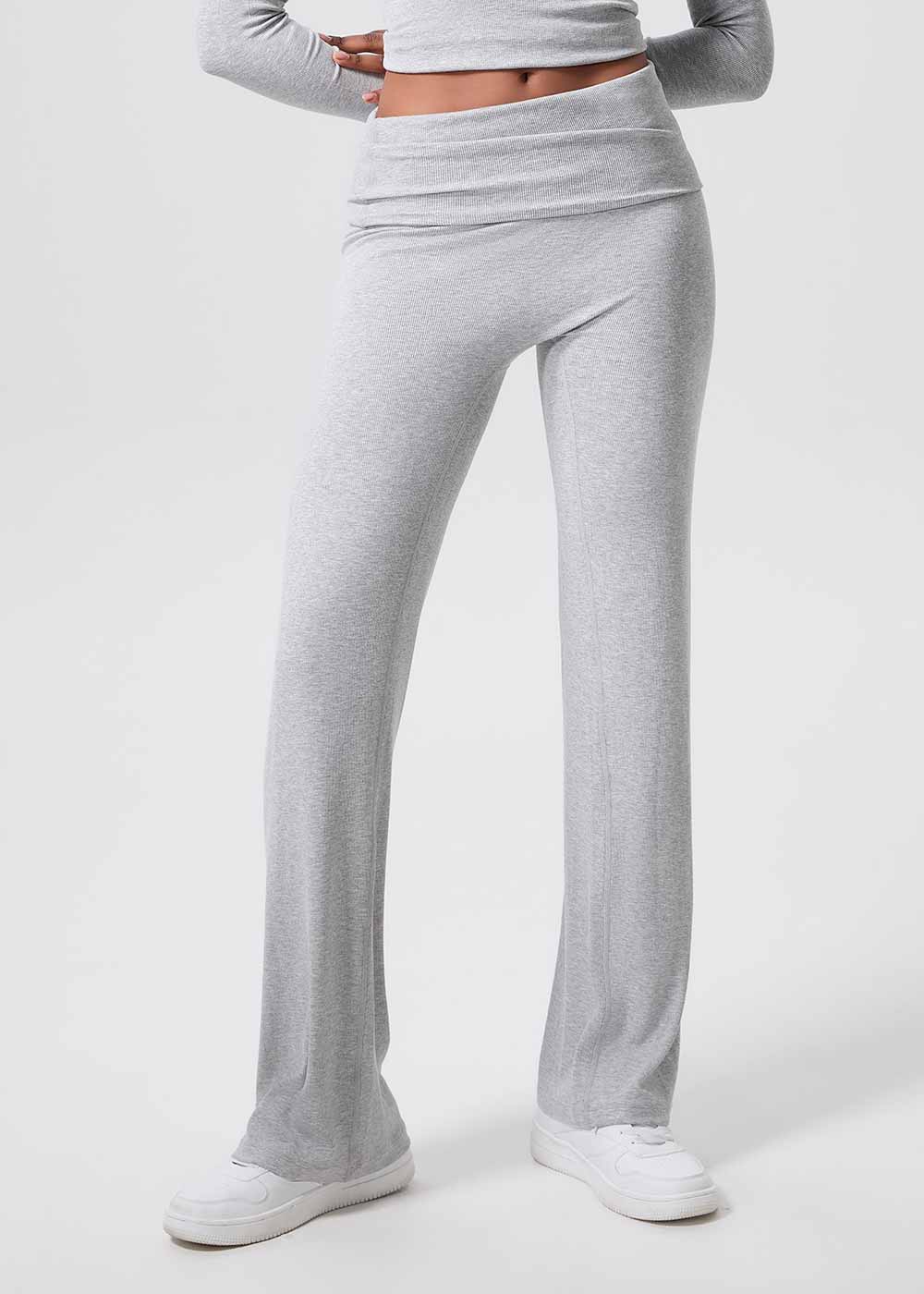Fold Over High Waist Ribbed Flare Leg Pants