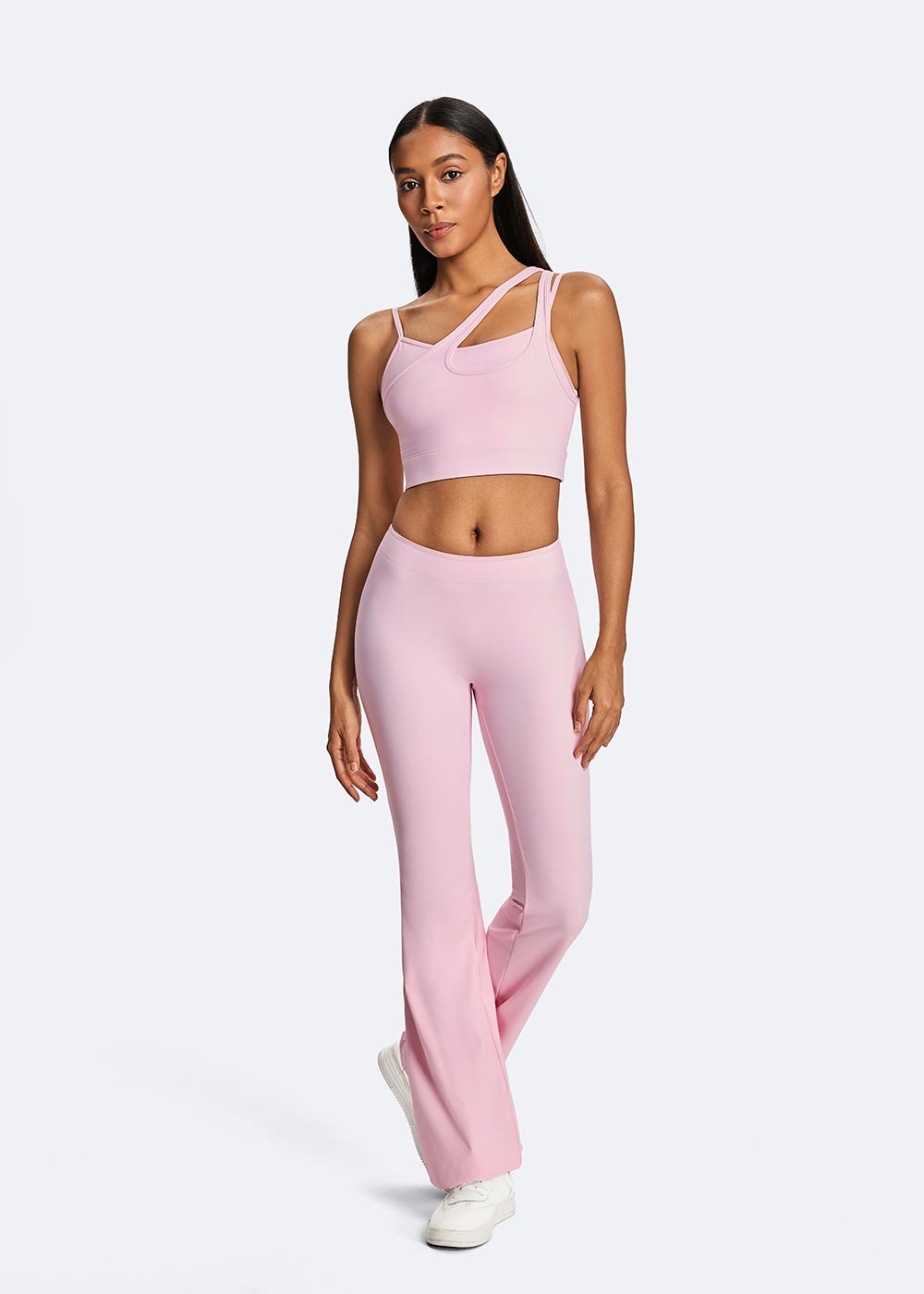 Women's Waist Flared Pants Pink Fullbody