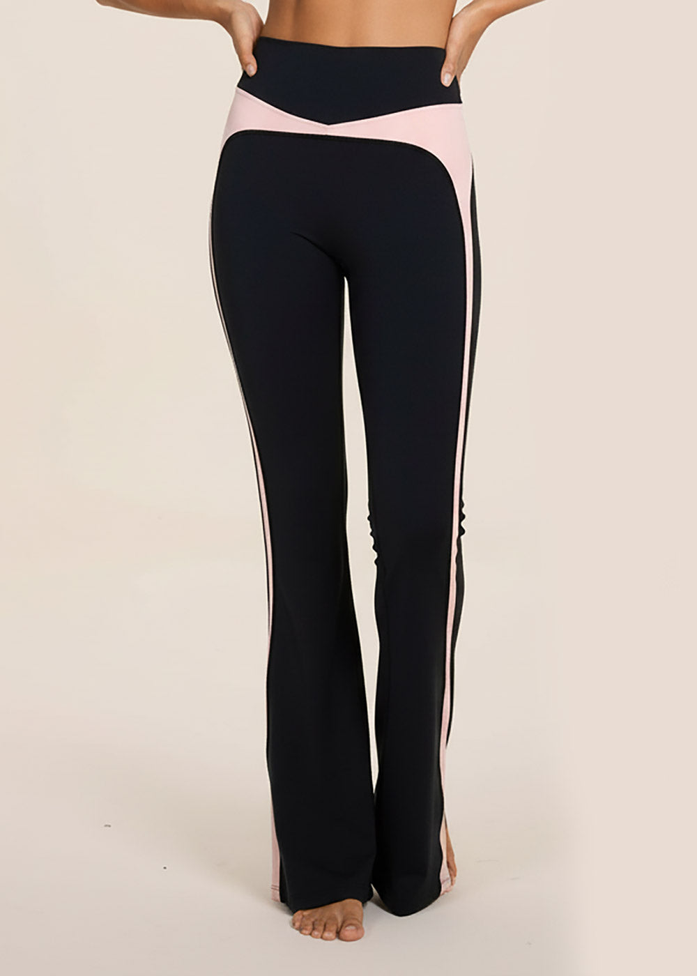 Contrast V-Waist Side-Stripe Flare Pants