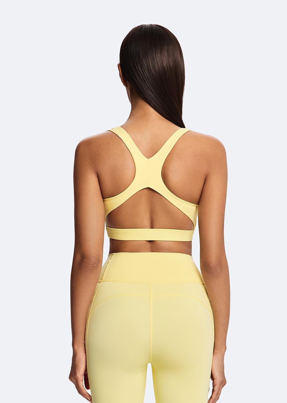 Women's Yellow Elastic Stitched Hem Sports Bra Close up of the back