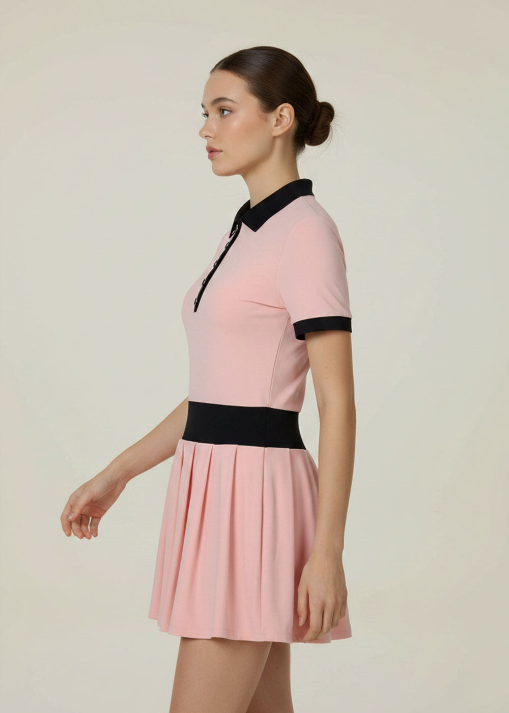 Contrast Polo Collar Pleated  Short‑Sleeve Tennis Dress