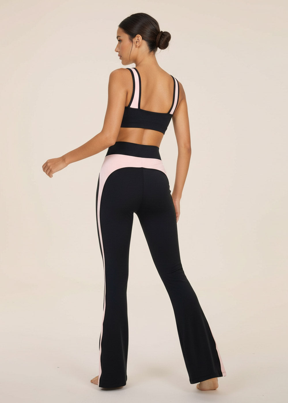 Contrast V-Waist Side-Stripe Flare Pants
