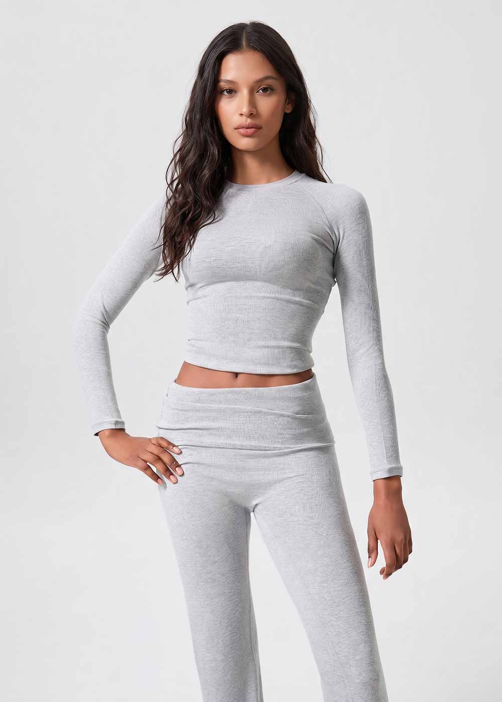 Ribbed Cropped Long Sleeve Workout Top