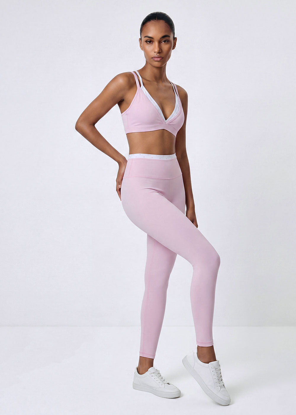 Deep V Contrast Trim Print Sports Bra