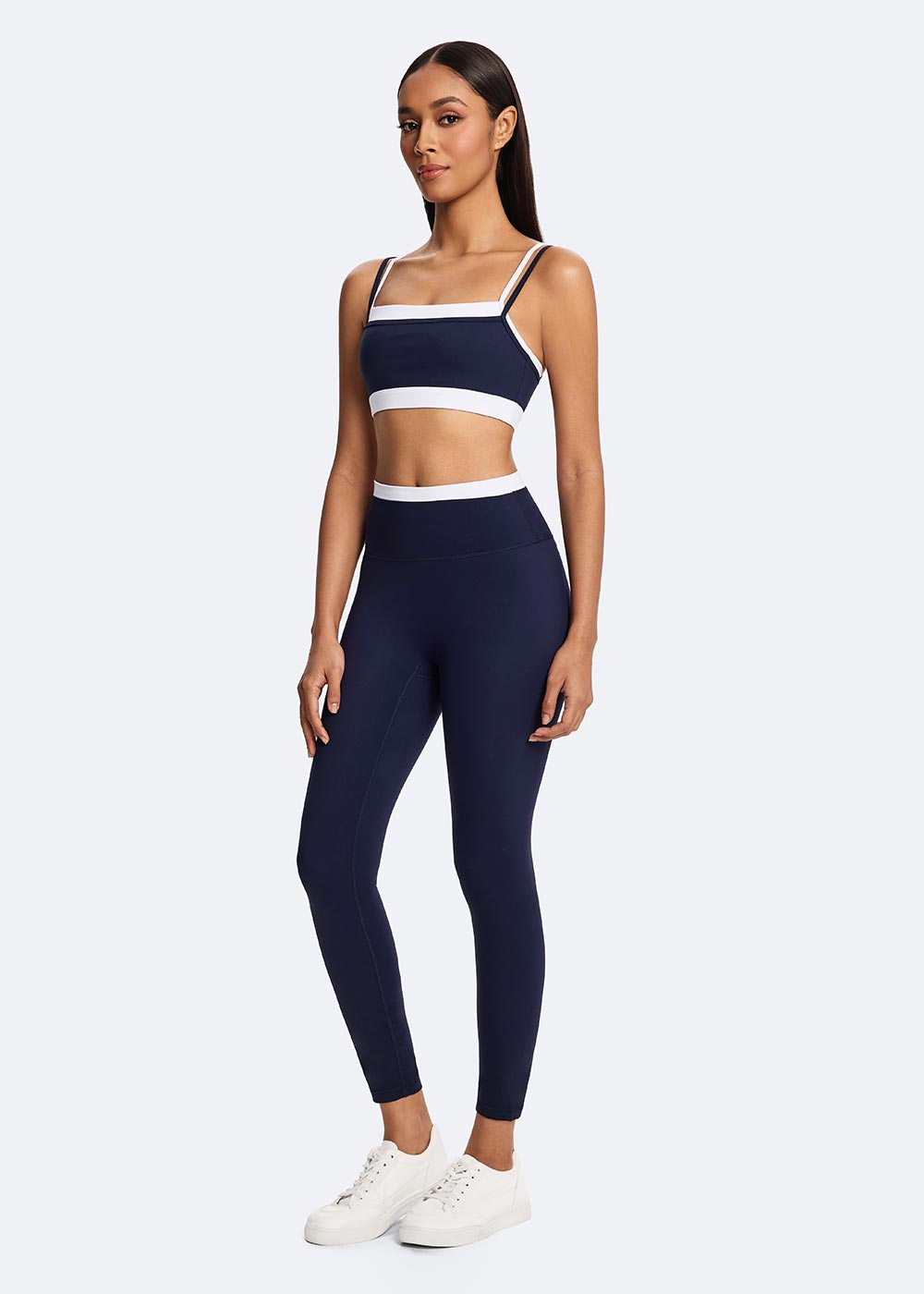 Color-Blocking Minimalist High-Waisted Flat-Front Leggings