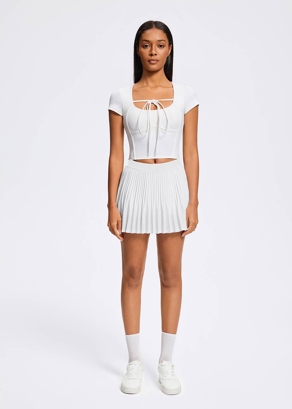 Square Neck Tie Front Crop Workout Top