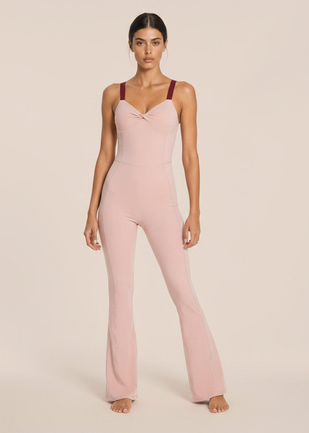 Twist Front Flare Jumpsuit Cross Back Yoga Onesie