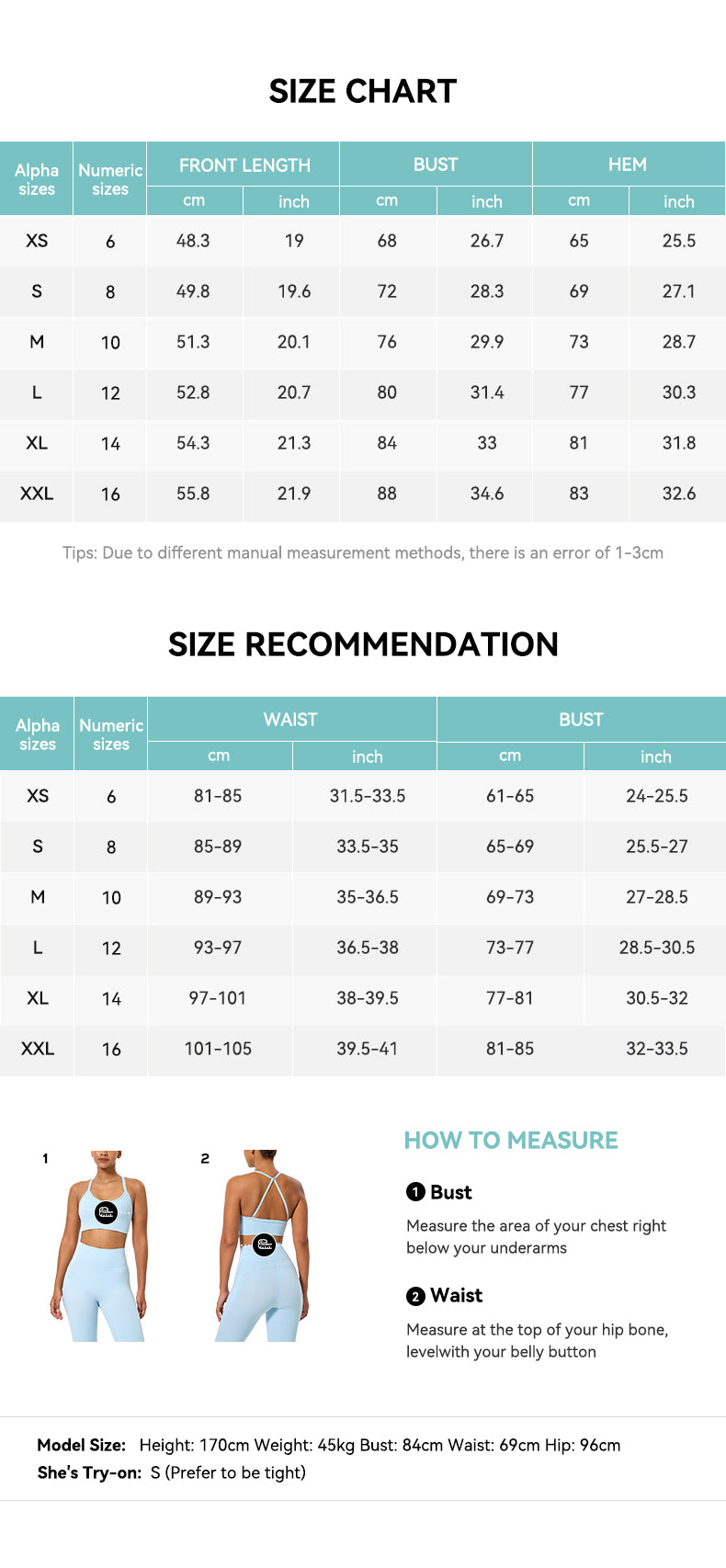 Sleeveless Tanks Backless Top Size Chart