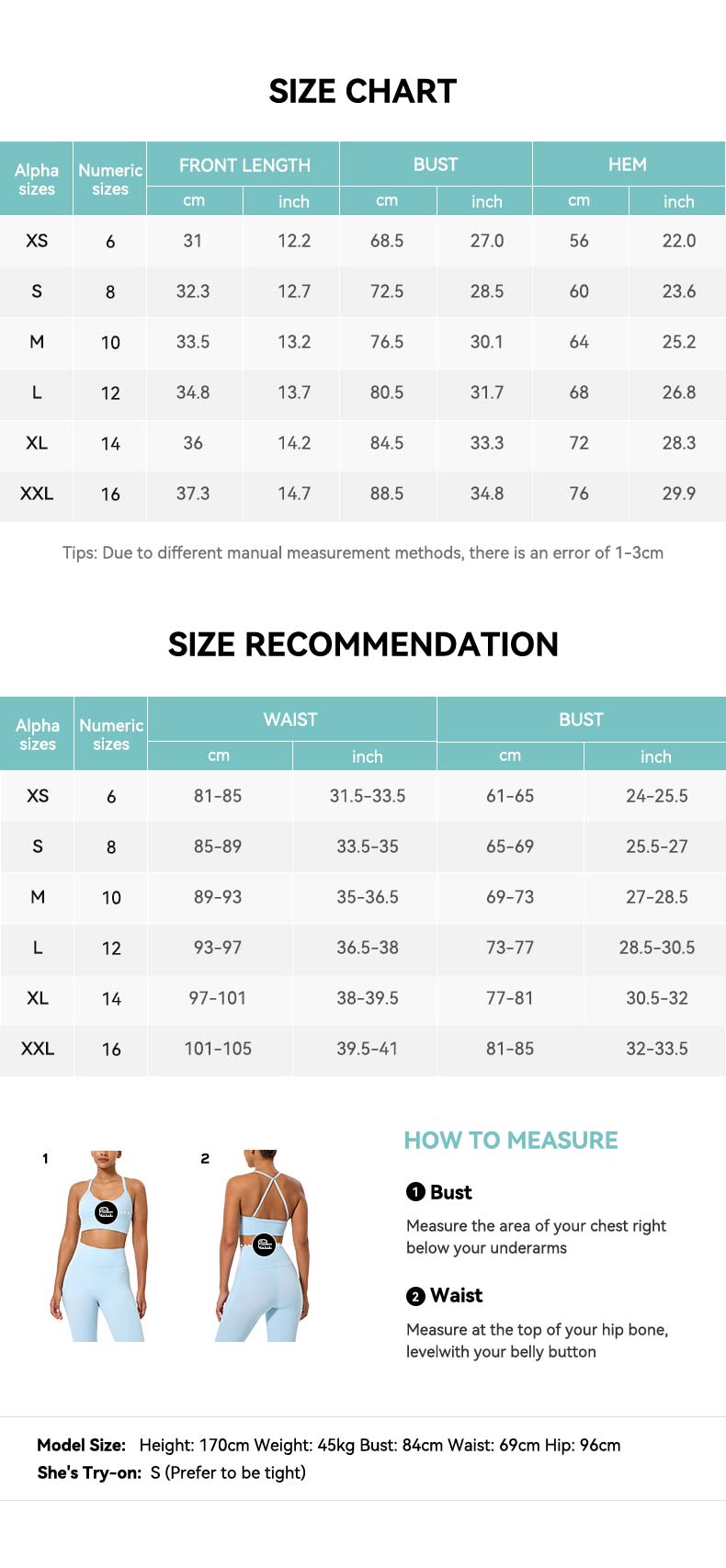 U-Neck Open-Back Cami Sports Tank Top Size Chart