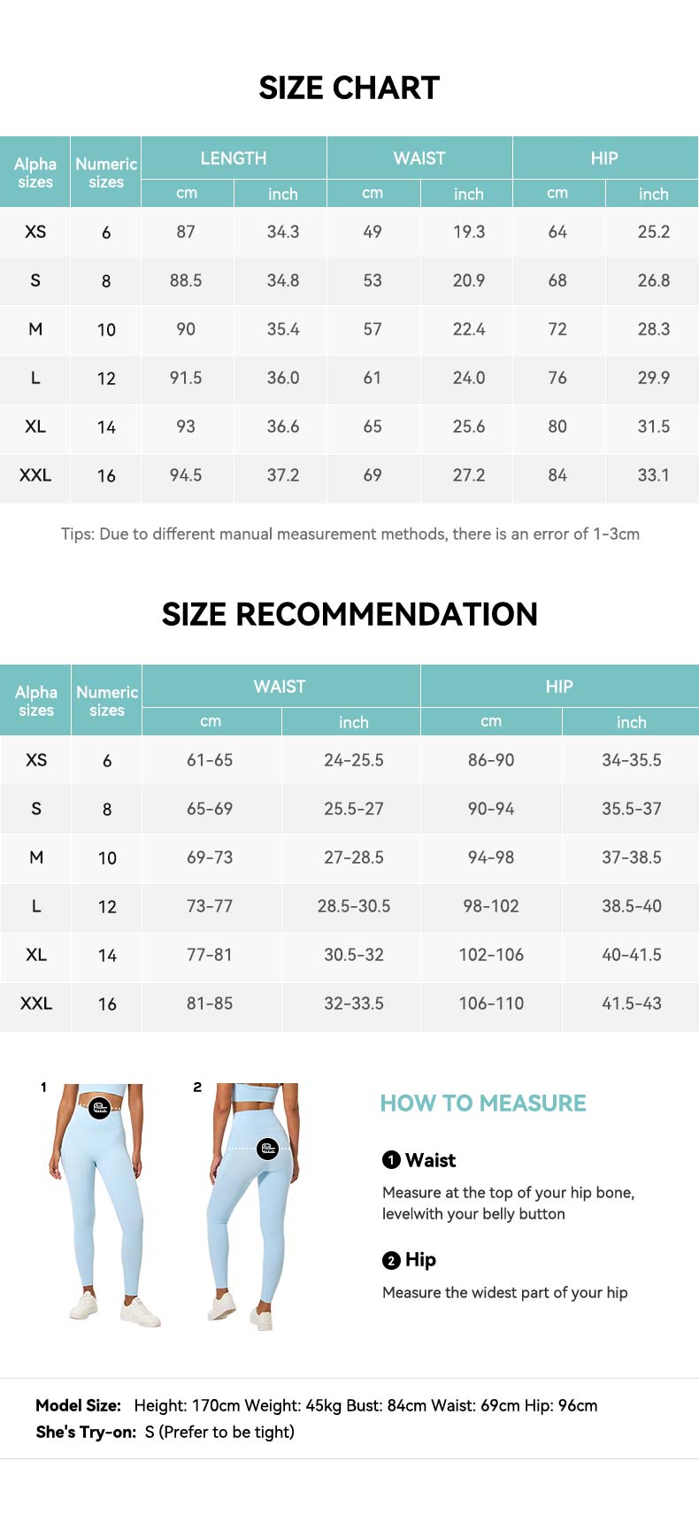 Drawstring Waist Pocket Leggings Size Chart