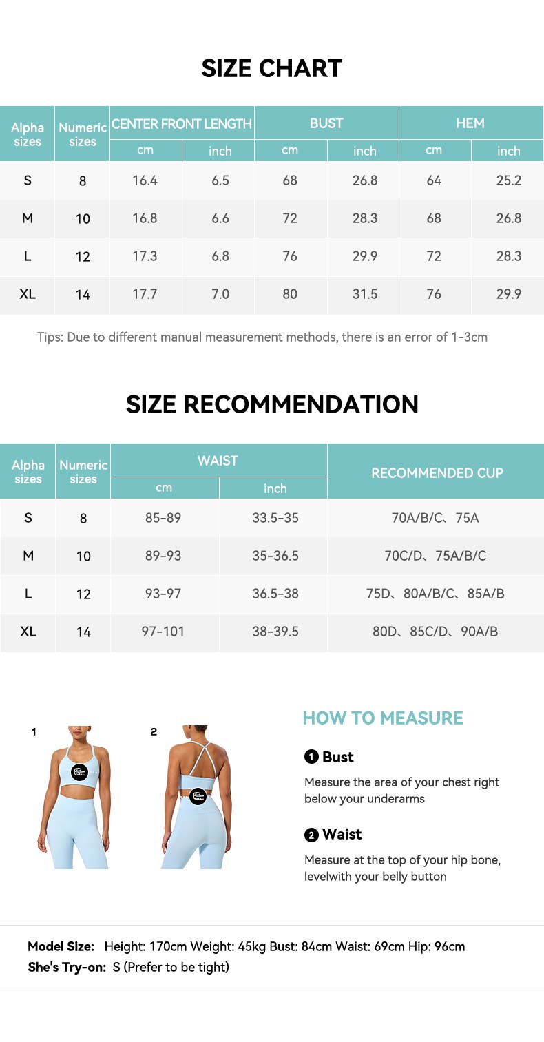 Contrast Color Sports Yoga Bra Size Chart
