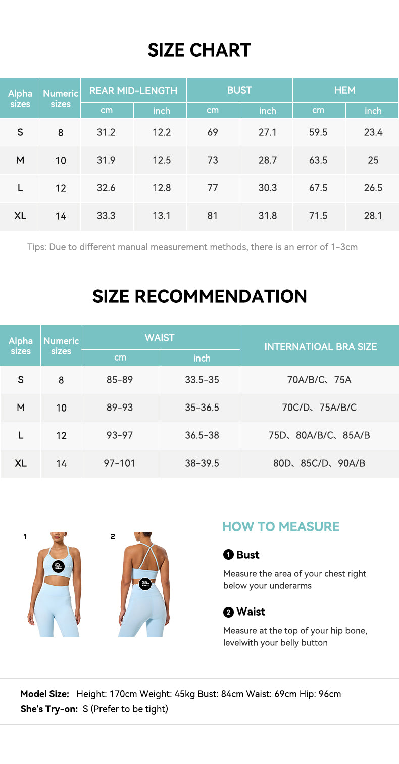 Contrast thread bodycon sports bra Size Chart